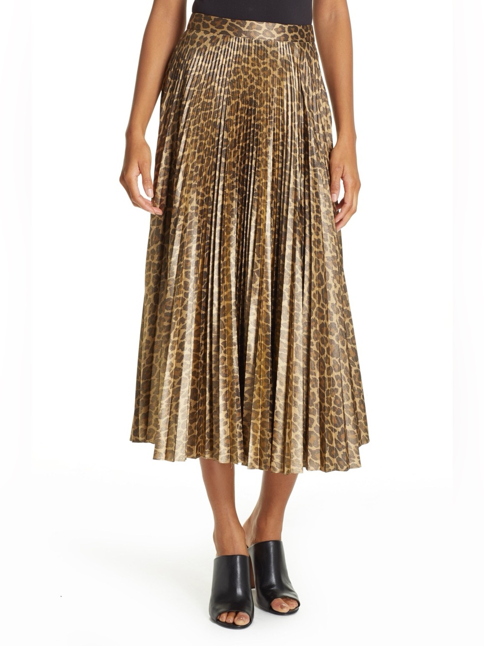 BCBGMAXAZRIA Leopard-Print Pleated Midi Skirt,
